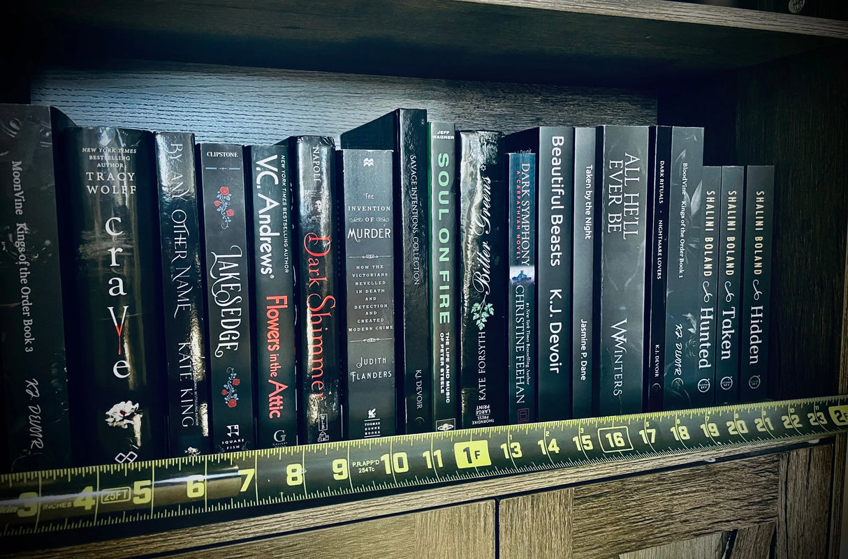 Black Books by the Foot - Decor you love to read! Gothic, Dark Fantasy, Dark Romance, Horror & Suspense Books 1-3 feet. No Duplicates. Dark Romance Crates